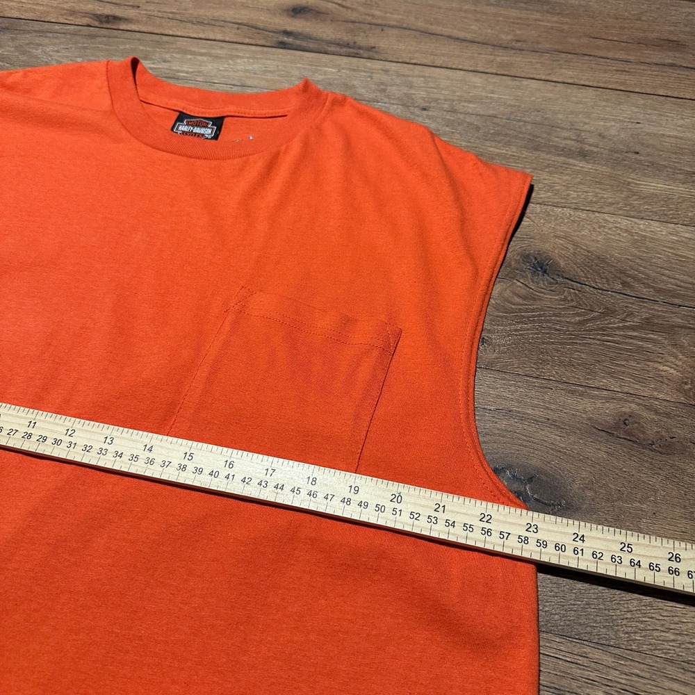 Harley Davidson Blank Orange Sleeveless Pocket‎ T-Shirt Men XL - Picture 5 of 6